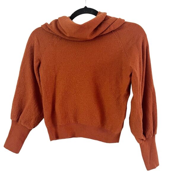 Anthropologie Jolene Burnt Orange Merino Wool Cowl Neck Cropped Sweater Sz Small - Picture 4 of 9